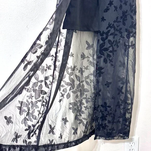 Vtg Y2K Velvet Burnout Floral Dress SzM Sparkle Sheer Stretch Whimsigoth Witchy - Picture 7 of 16